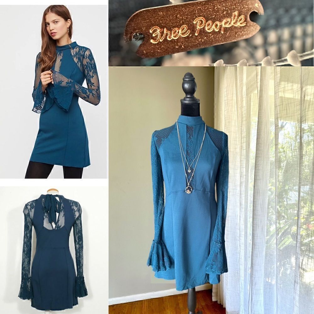 Free People It’s Now or Never Mini Night Out Dress in Teal Jewel Size L